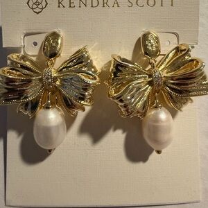 Loveshackfancy x Kendra Scott Gold Bow Earrings with Pearl Accent